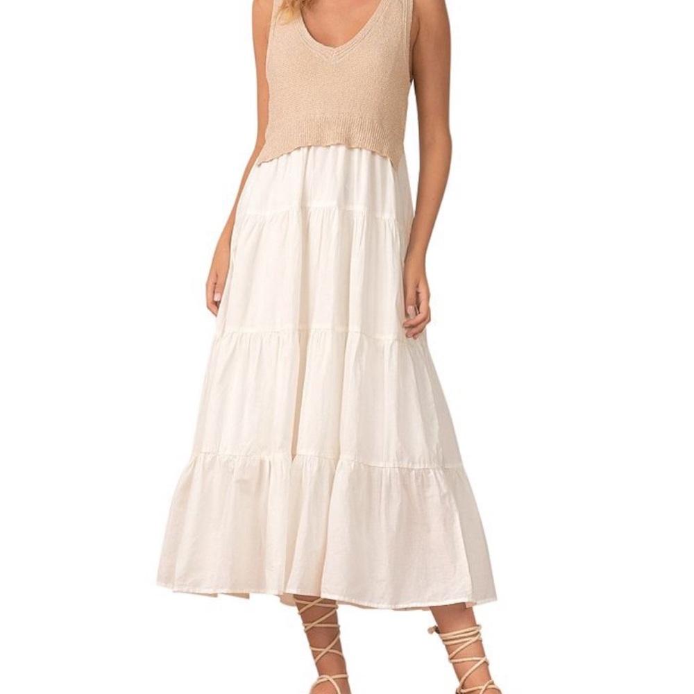 Elan Beige Mixed Media Maxi Dress